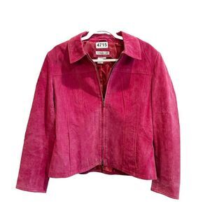 Vtg Coldwater Creek Vintage Women Pink Jacket L Zip Suede Leather Long Sleeve
